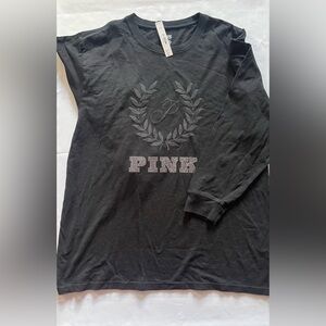 New Victoria's Secret  PINK Shirt (L) Long Sleeve Black Bling Top Logo Tee